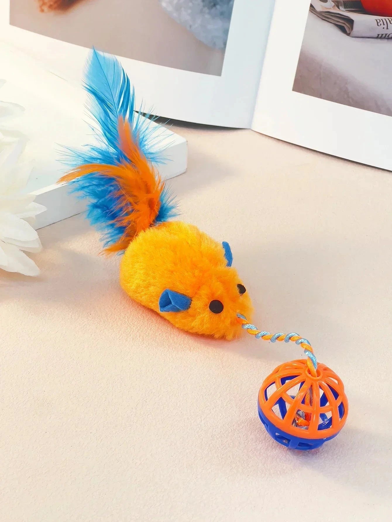 Cat Teaser Toy - Mouse & Feather Wand with Bell Ball Cat Toys TailTastic Store 