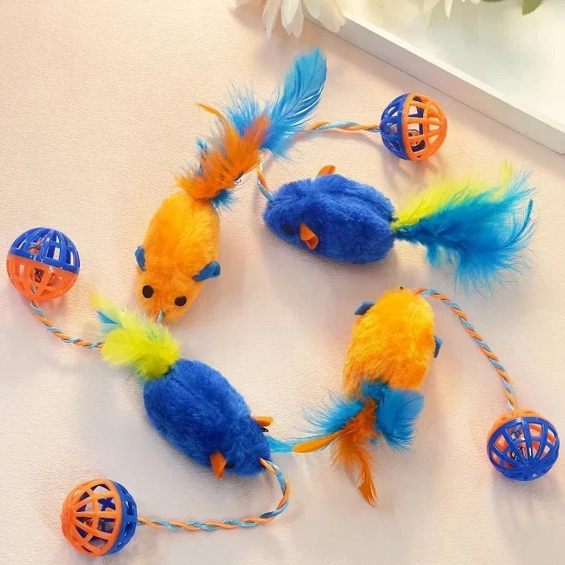 Cat Teaser Toy - Mouse & Feather Wand with Bell Ball Cat Toys TailTastic Store 