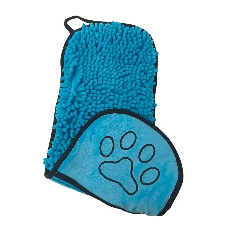 Dog Drying Towel - Super Absorbent Chenille Mitt with Hand Pockets Accessories TailTastic Store blue 