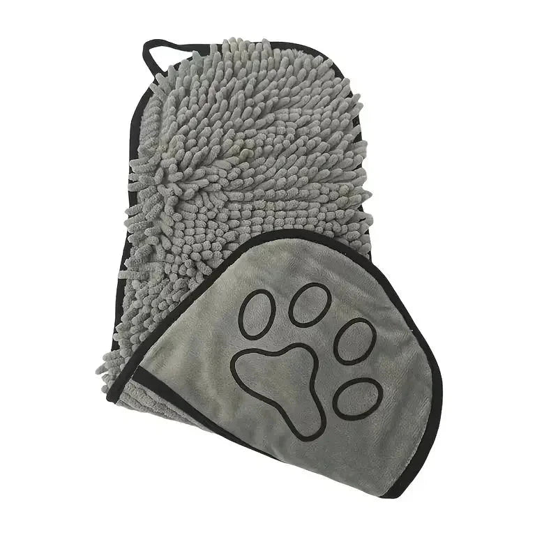Dog Drying Towel - Super Absorbent Chenille Mitt with Hand Pockets Accessories TailTastic Store grey 
