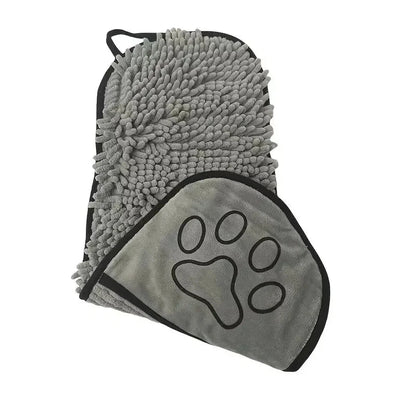 Dog Drying Towel - Super Absorbent Chenille Mitt with Hand Pockets Accessories TailTastic Store grey 