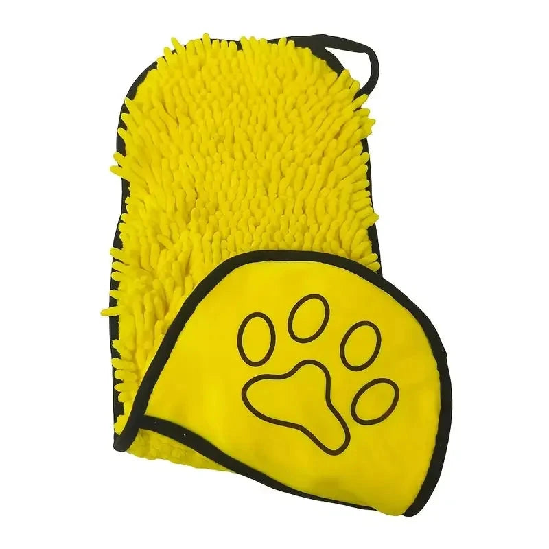 Dog Drying Towel - Super Absorbent Chenille Mitt with Hand Pockets Accessories TailTastic Store yellow 