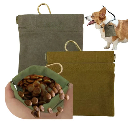 Green pet food bags with a dog and bowl of food on a white background