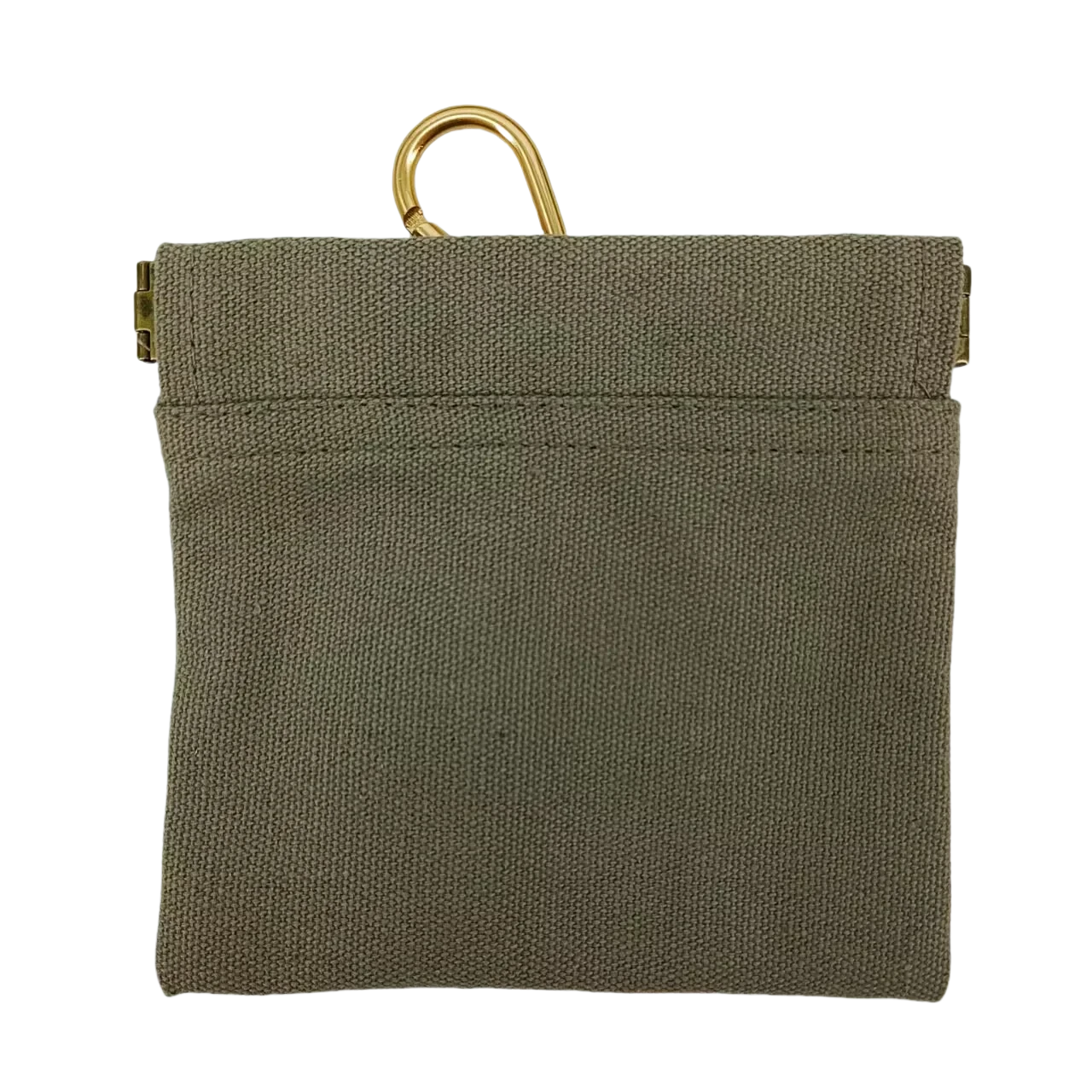 Green pouch with a gold clip on a white background