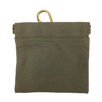 Green pouch with a gold clip on a white background