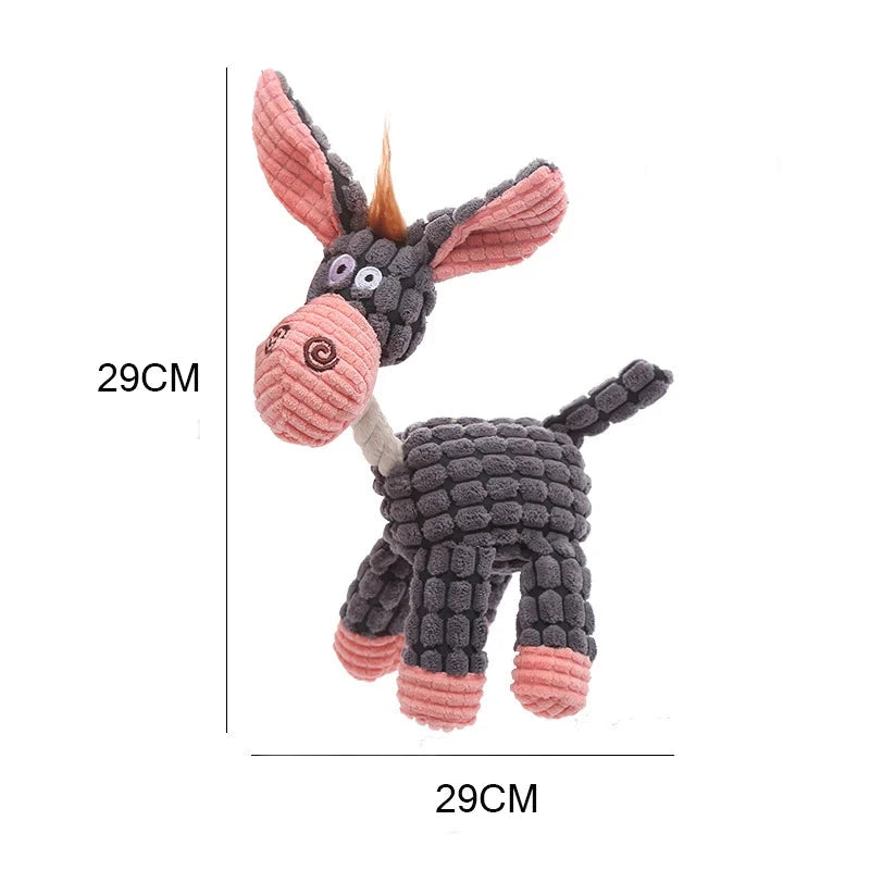 Donkey-shaped toy with pink ears and legs on a white background