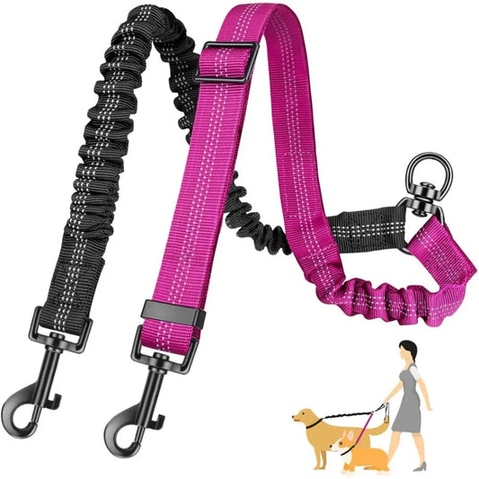 Double Dog Leash Splitter – Adjustable Bungee Coupler for Two Dogs Dog Leash TailTastic Store 