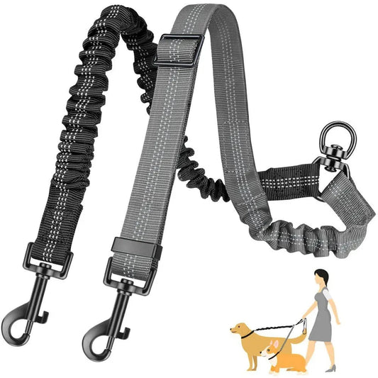 Double Dog Leash Splitter – Adjustable Bungee Coupler for Two Dogs Dog Leash TailTastic Store gray 