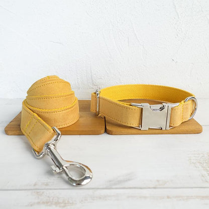 Yellow Dog Collar Set with Matching Leash and Bow Tie - Adjustable Pet Accessories