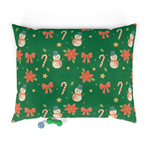 Holiday Snowman Pet Bed - Christmas Candy Cane & Poinsettia Plush Dog Cushion Pets Printify 50" × 40" 