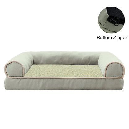 Pet bed with a bottom zipper feature on a white background