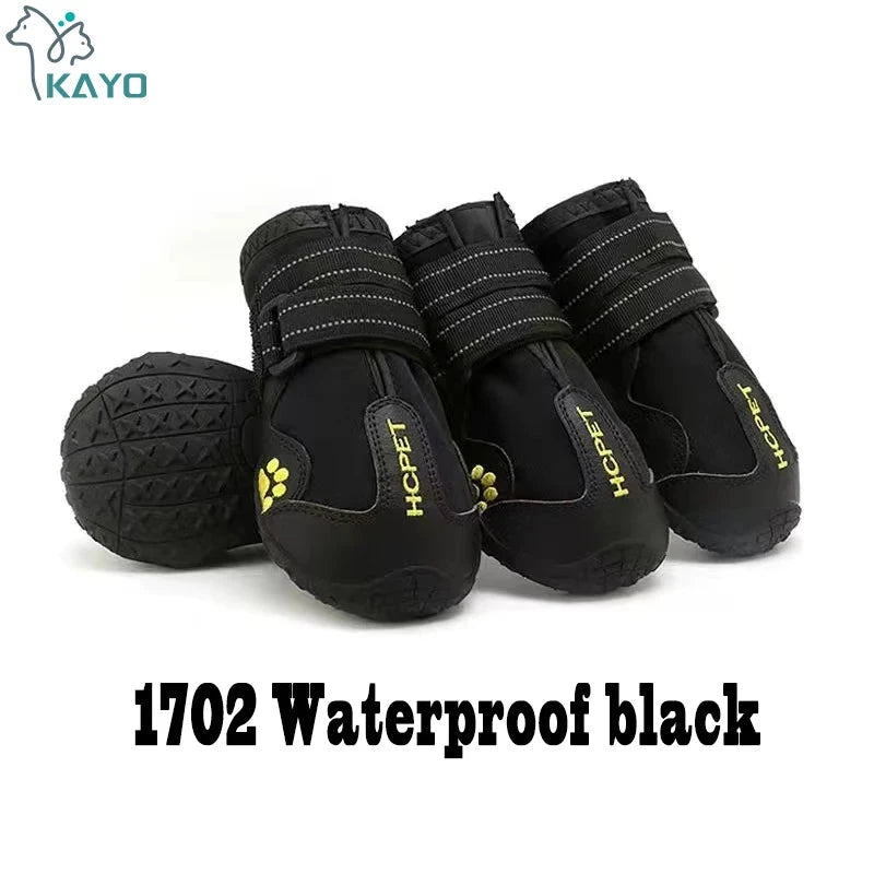 Waterproof Dog Boots – Anti-Slip Rain & Snow Shoes with Reflective Stripes (4pcs) Accessories TailTastic Store 02 Waterproof black 8 