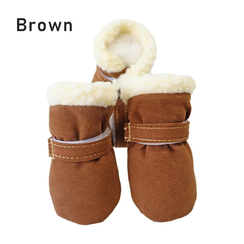 Winter Dog Boot Socks – Warm Wool Shoes with Anti-Slip Soles for Small Dogs (4pcs) Accessories TailTastic Store Brown S 